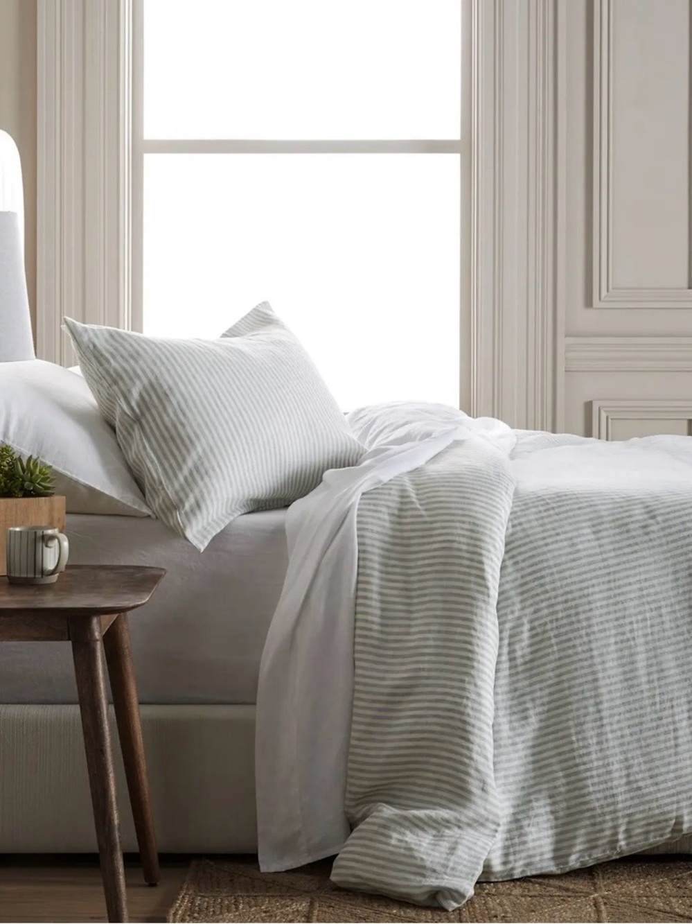 NEW Quince European Linen Stripe Duvet Cover, Full/Queen (Mist/White)